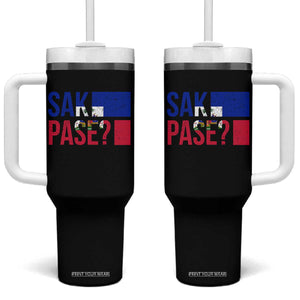 Sak Pase Haitian Creole Tumbler With Handle Haiti Flag Heritage Pride TS02 One Size: 40 oz Black Print Your Wear