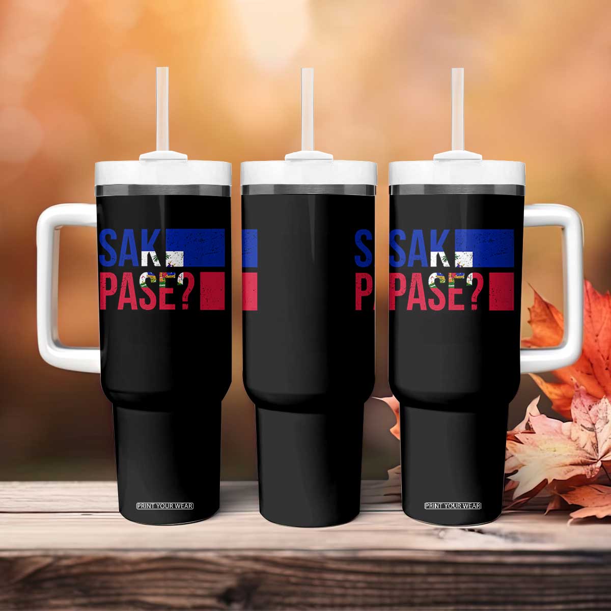 Sak Pase Haitian Creole Tumbler With Handle Haiti Flag Heritage Pride TS02 Print Your Wear