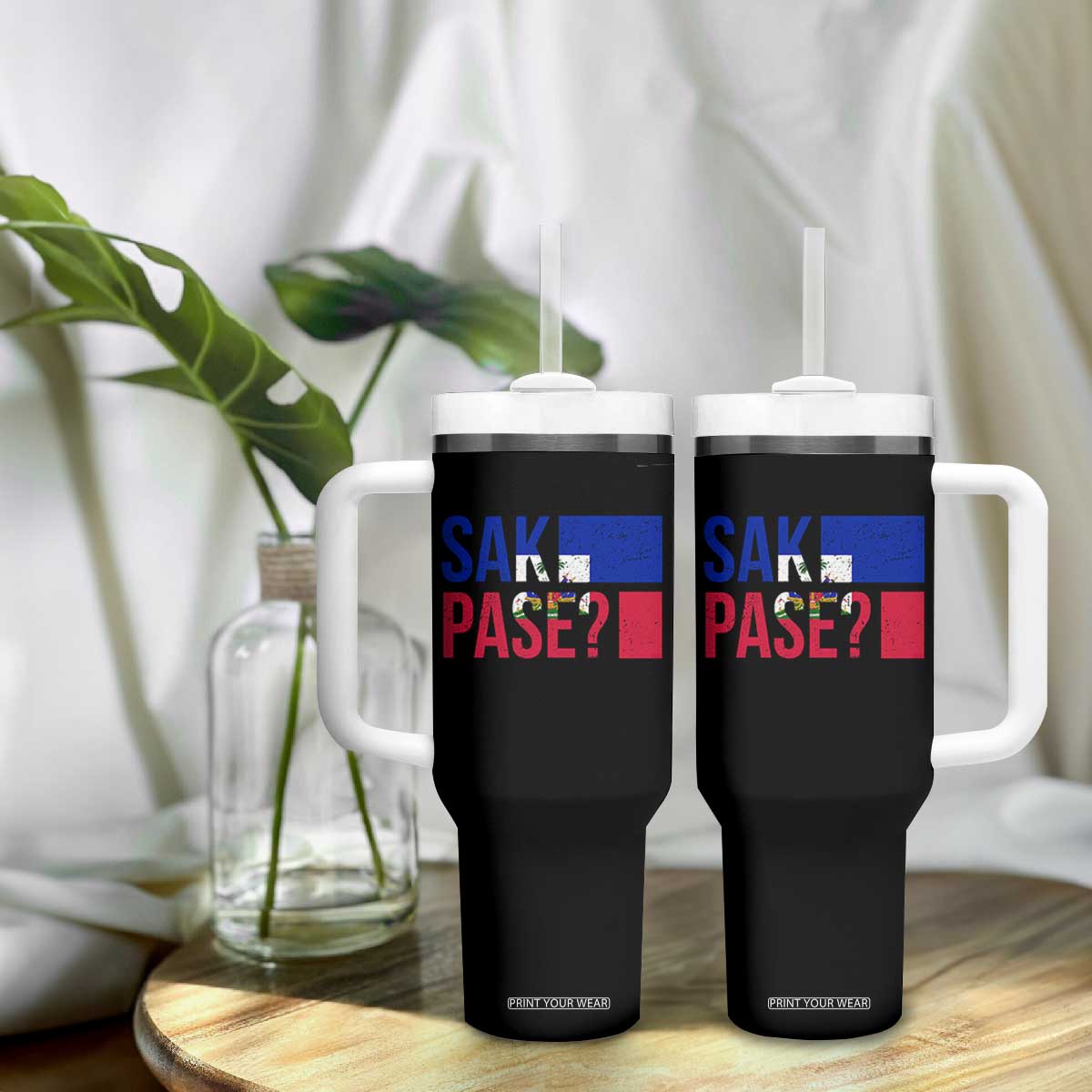 Sak Pase Haitian Creole Tumbler With Handle Haiti Flag Heritage Pride TS02 Print Your Wear