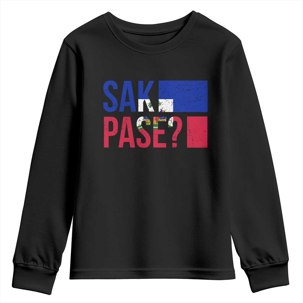 Sak Pase Haitian Creole Youth Sweatshirt Haiti Flag Heritage Pride TS02 Black Print Your Wear