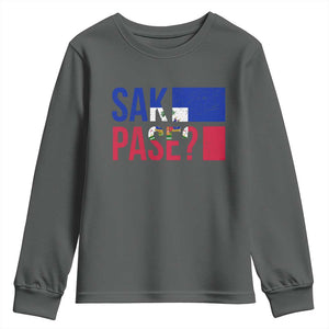 Sak Pase Haitian Creole Youth Sweatshirt Haiti Flag Heritage Pride TS02 Dark Heather Print Your Wear