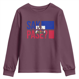 Sak Pase Haitian Creole Youth Sweatshirt Haiti Flag Heritage Pride TS02 Maroon Print Your Wear