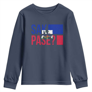 Sak Pase Haitian Creole Youth Sweatshirt Haiti Flag Heritage Pride TS02 Navy Print Your Wear