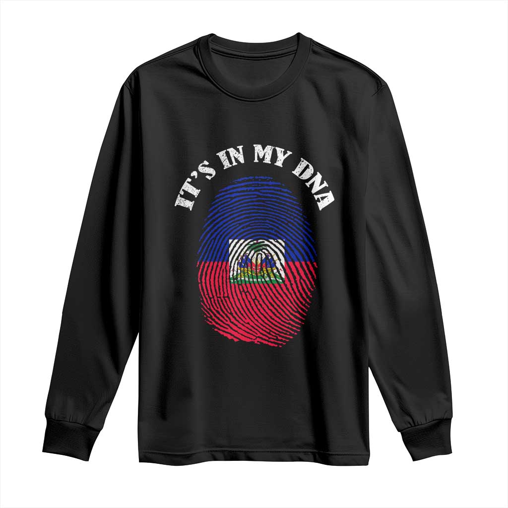 It's In My DNA Haitian Flag Fingerprint Graphic Long Sleeve Shirt Haiti Heritage Pride TS02 Black Print Your Wear
