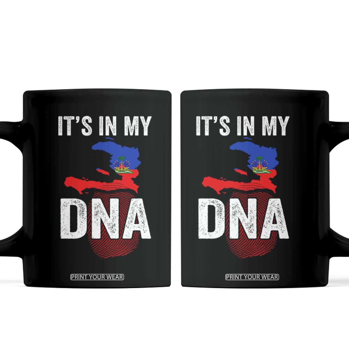 It's In My DNA Haitian Map and Fingerprint Flag Graphic Coffee Mug Haiti Heritage Pride TS02 Black Print Your Wear