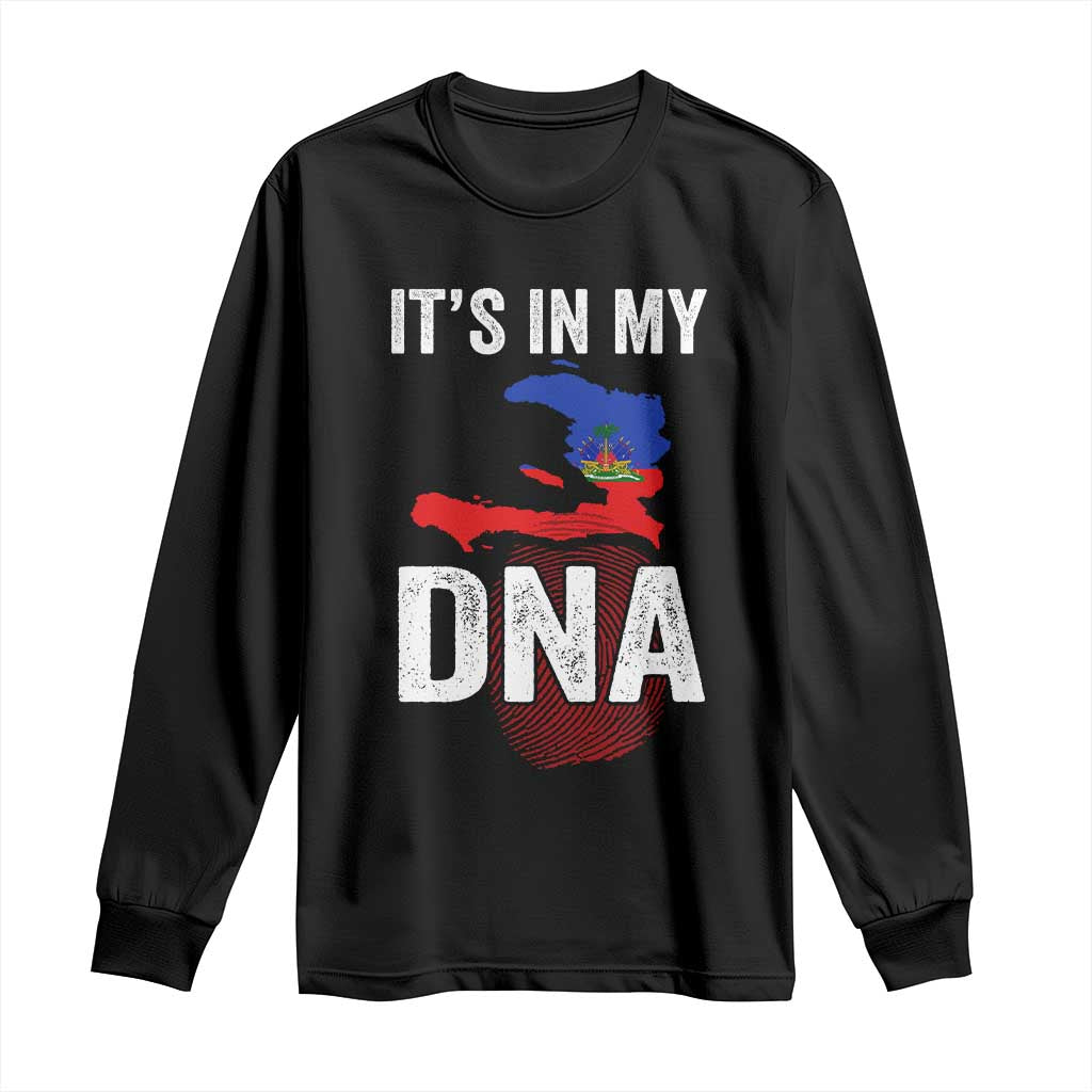 It's In My DNA Haitian Map and Fingerprint Flag Graphic Long Sleeve Shirt Haiti Heritage Pride TS02 Black Print Your Wear
