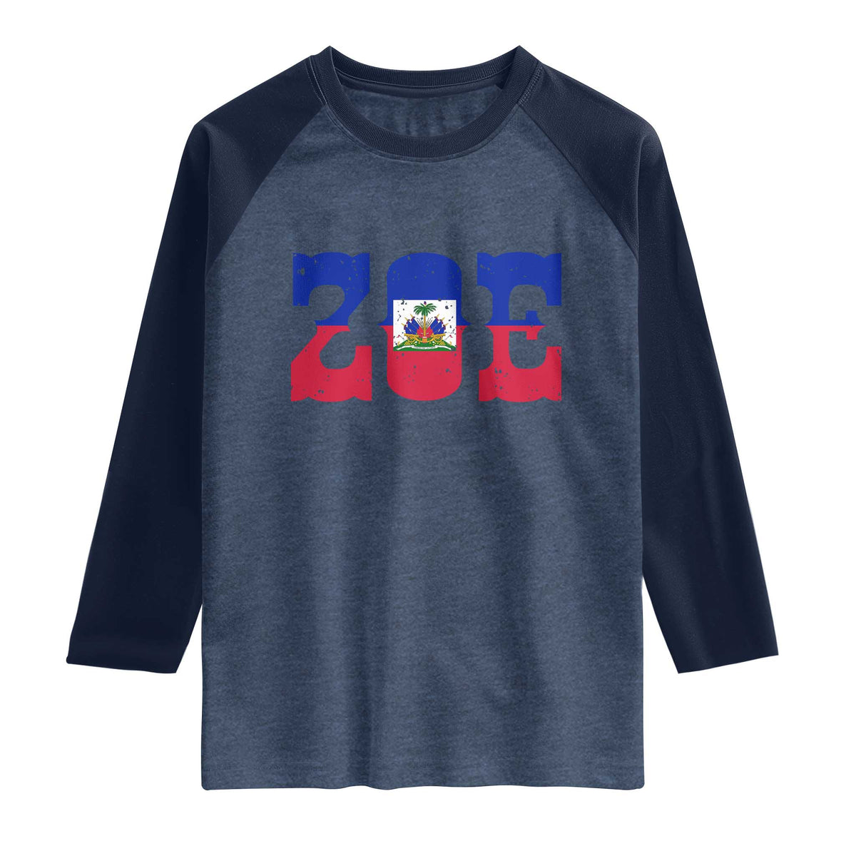Zoe Haitian Pride Raglan Shirt Haiti Flag Culture Heritage Pride TS02 Heather Denim Navy Print Your Wear