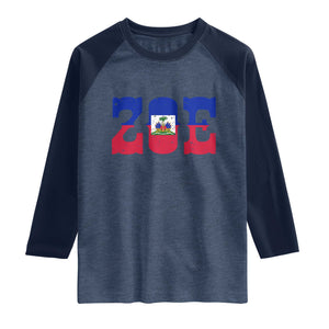 Zoe Haitian Pride Raglan Shirt Haiti Flag Culture Heritage Pride TS02 Heather Denim Navy Print Your Wear