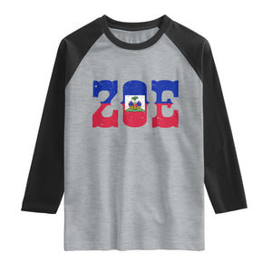 Zoe Haitian Pride Raglan Shirt Haiti Flag Culture Heritage Pride TS02 Heather Gray Black Print Your Wear