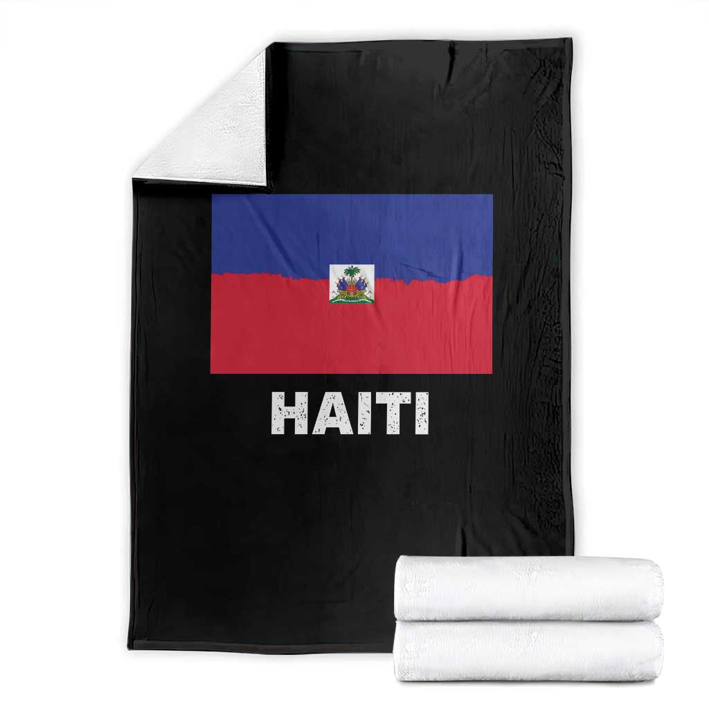 Vintage Distressed Haiti Flag Throw Blanket Haitian Heritage Pride TS02 Black Print Your Wear
