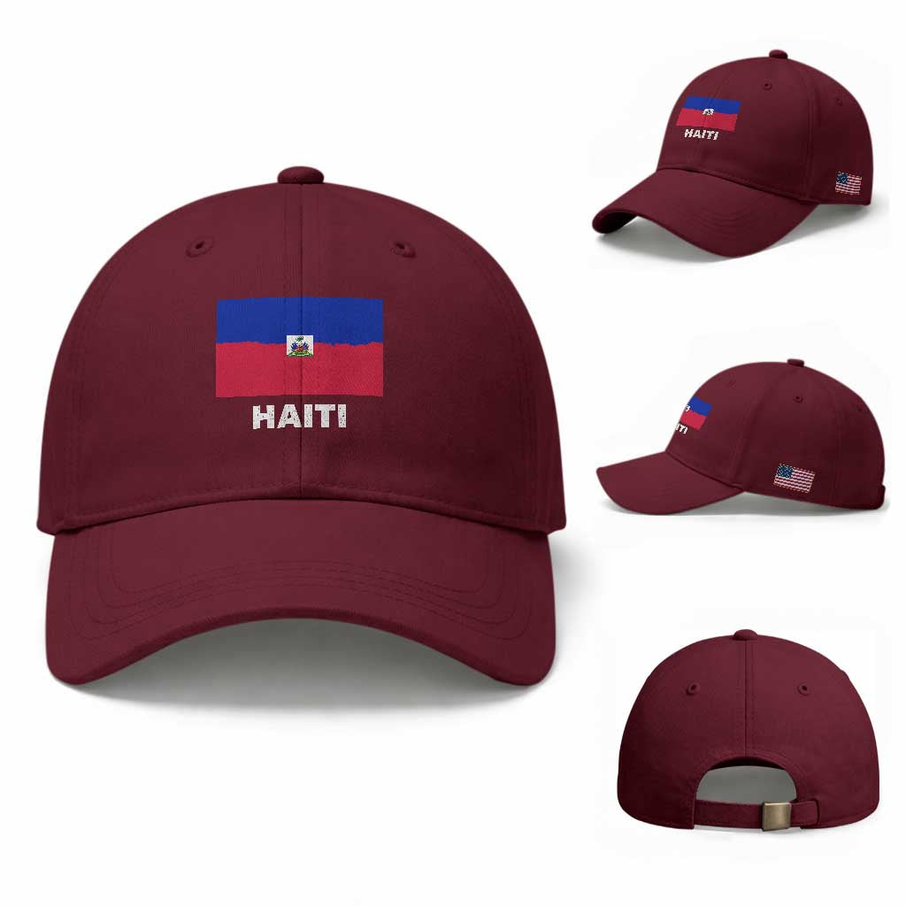 Vintage Distressed Haiti Flag Baseball Cap Haitian Heritage Pride TS02 Baseball Cap Universal Fit Maroon Print Your Wear