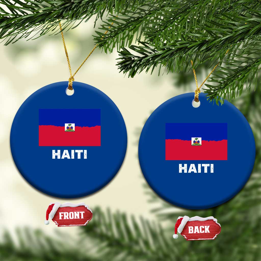 Vintage Distressed Haiti Flag Ceramic Ornament Haitian Heritage Pride TS02 1pc Blue Print Your Wear