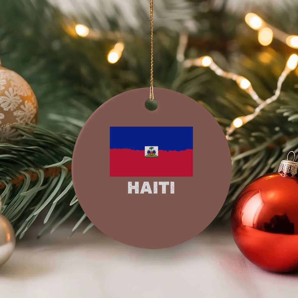 Vintage Distressed Haiti Flag Ceramic Ornament Haitian Heritage Pride TS02 1pc Mocha Print Your Wear