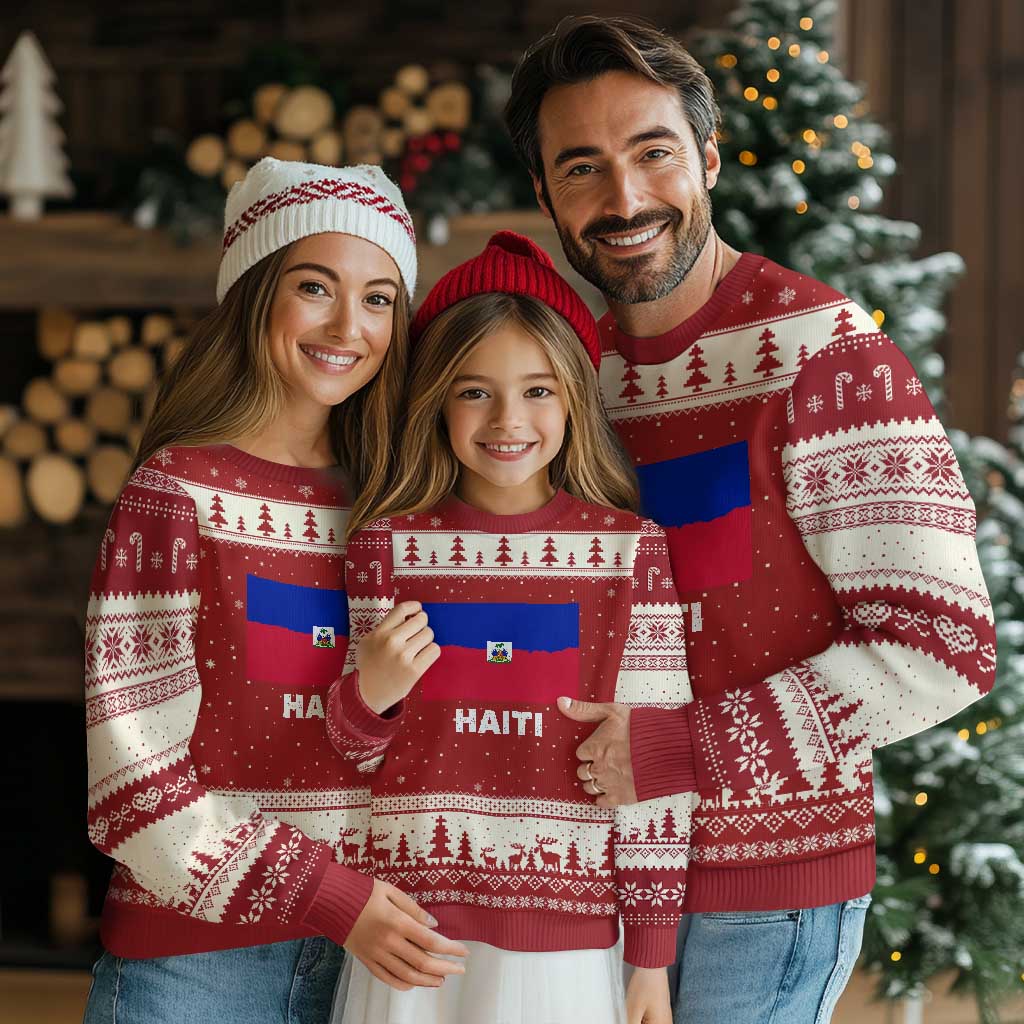 Vintage Distressed Haiti Flag Ugly Christmas Sweater Haitian Heritage Pride TS02 Red Beige Print Your Wear