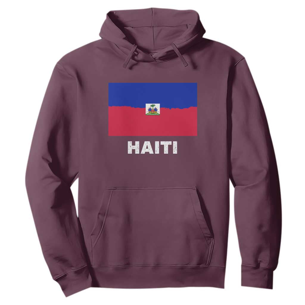 Vintage Distressed Haiti Flag Hoodie Haitian Heritage Pride TS02 Maroon Print Your Wear