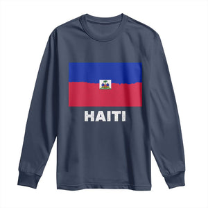 Vintage Distressed Haiti Flag Long Sleeve Shirt Haitian Heritage Pride TS02 Navy Print Your Wear