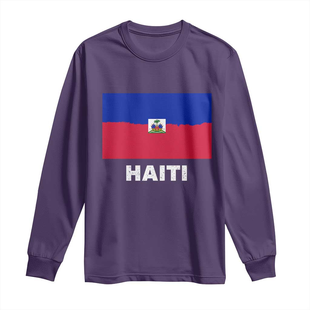 Vintage Distressed Haiti Flag Long Sleeve Shirt Haitian Heritage Pride TS02 Purple Print Your Wear