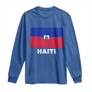 Vintage Distressed Haiti Flag Long Sleeve Shirt Haitian Heritage Pride TS02 Royal Blue Print Your Wear