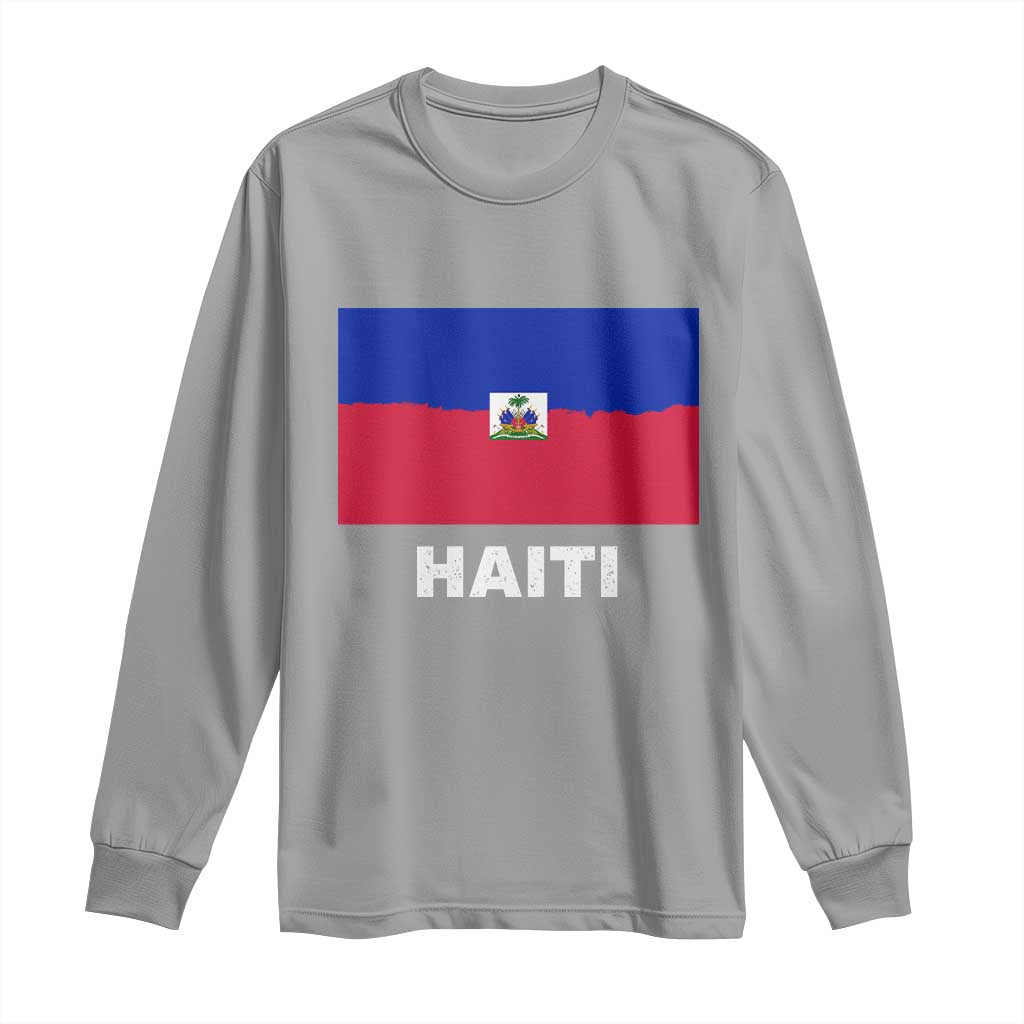 Vintage Distressed Haiti Flag Long Sleeve Shirt Haitian Heritage Pride TS02 Sport Gray Print Your Wear