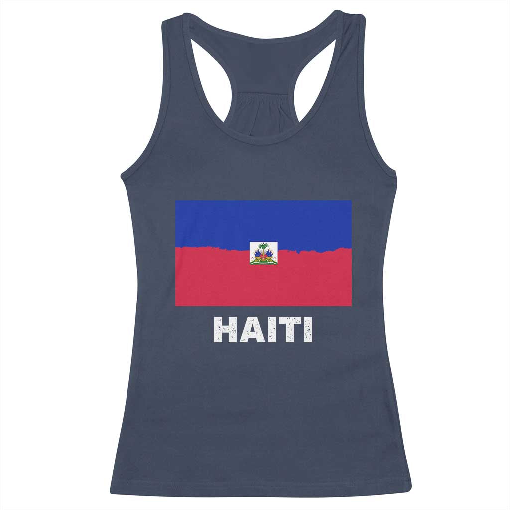 Vintage Distressed Haiti Flag Racerback Tank Top Haitian Heritage Pride TS02 Navy Print Your Wear