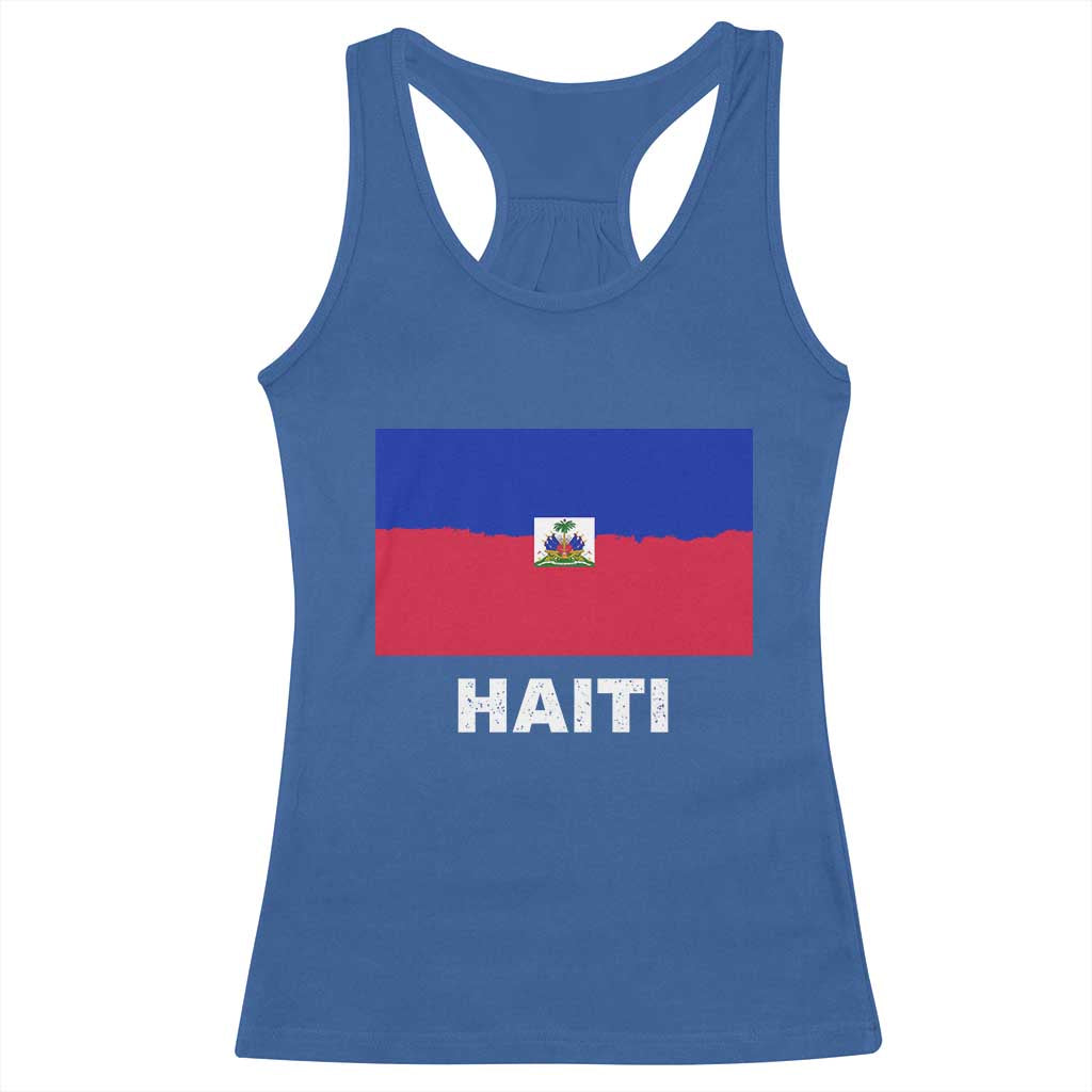 Vintage Distressed Haiti Flag Racerback Tank Top Haitian Heritage Pride TS02 Royal Blue Print Your Wear