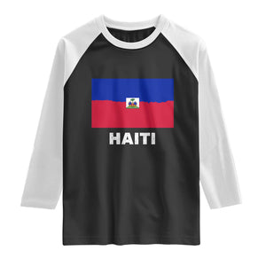 Vintage Distressed Haiti Flag Raglan Shirt Haitian Heritage Pride TS02 Black White Print Your Wear