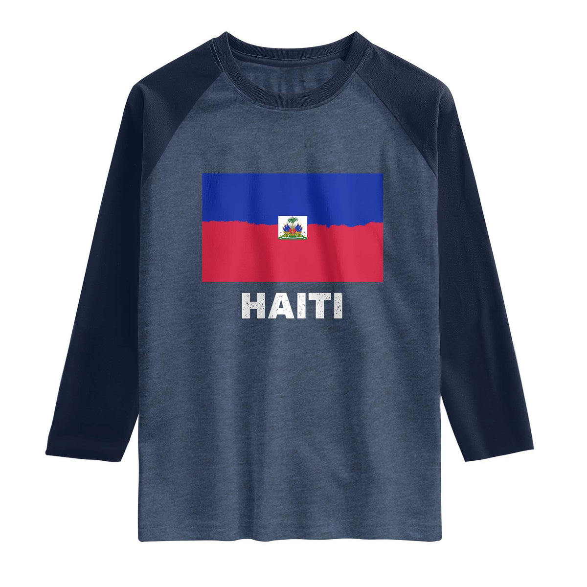 Vintage Distressed Haiti Flag Raglan Shirt Haitian Heritage Pride TS02 Heather Denim Navy Print Your Wear
