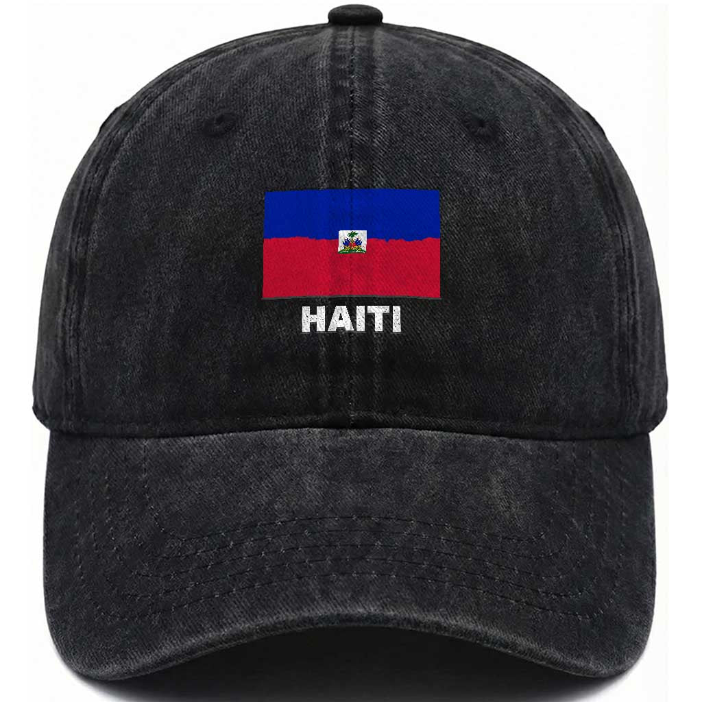 Vintage Distressed Haiti Flag Washed Cotton Baseball Cap Haitian Heritage Pride TS02 Print Your Wear