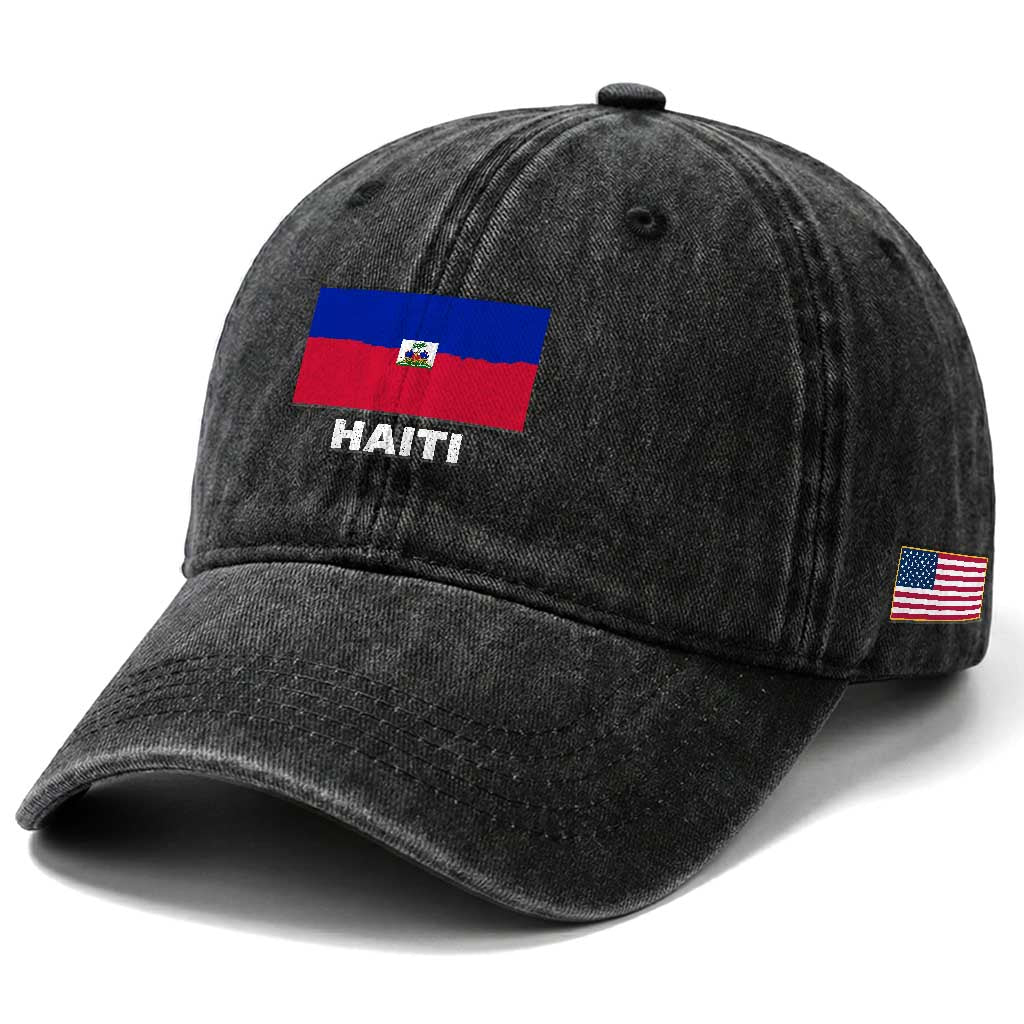 Vintage Distressed Haiti Flag Washed Cotton Baseball Cap Haitian Heritage Pride TS02 Print Your Wear