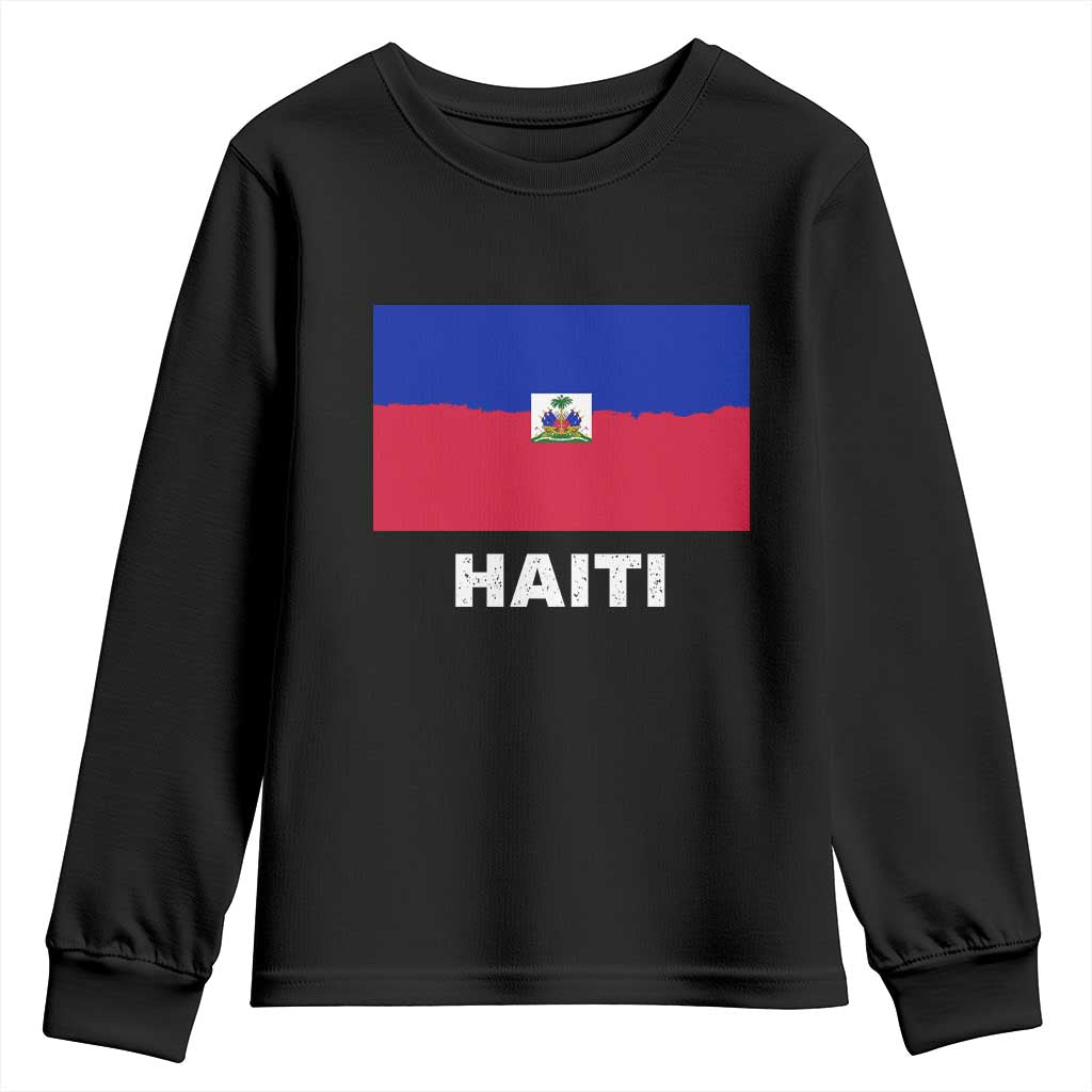 Vintage Distressed Haiti Flag Youth Sweatshirt Haitian Heritage Pride TS02 Black Print Your Wear
