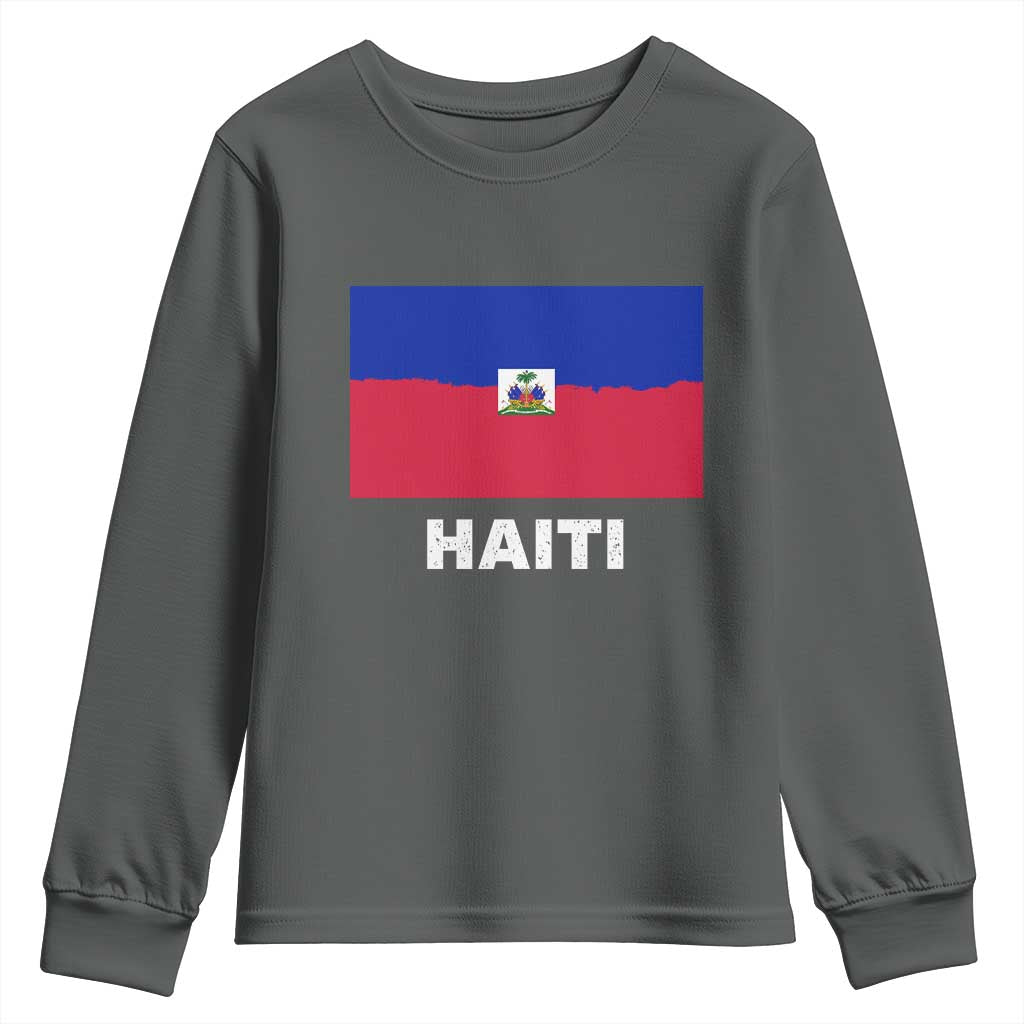Vintage Distressed Haiti Flag Youth Sweatshirt Haitian Heritage Pride TS02 Dark Heather Print Your Wear