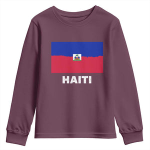 Vintage Distressed Haiti Flag Youth Sweatshirt Haitian Heritage Pride TS02 Maroon Print Your Wear