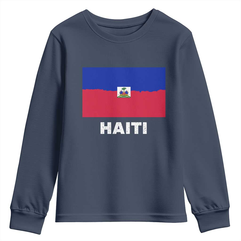 Vintage Distressed Haiti Flag Youth Sweatshirt Haitian Heritage Pride TS02 Navy Print Your Wear