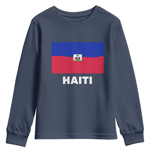 Vintage Distressed Haiti Flag Youth Sweatshirt Haitian Heritage Pride TS02 Navy Print Your Wear