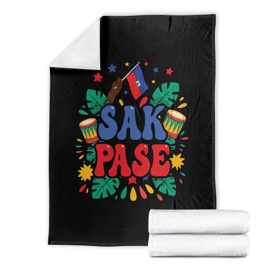Sak Pase Colorful Festive Haitian Drums Tropical Graphic Throw Blanket Haiti Heritage Pride TS02 Black Print Your Wear