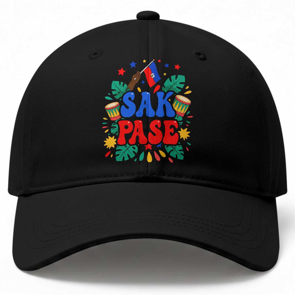 Sak Pase Colorful Festive Haitian Drums Tropical Graphic Baseball Cap Haiti Heritage Pride TS02 Print Your Wear