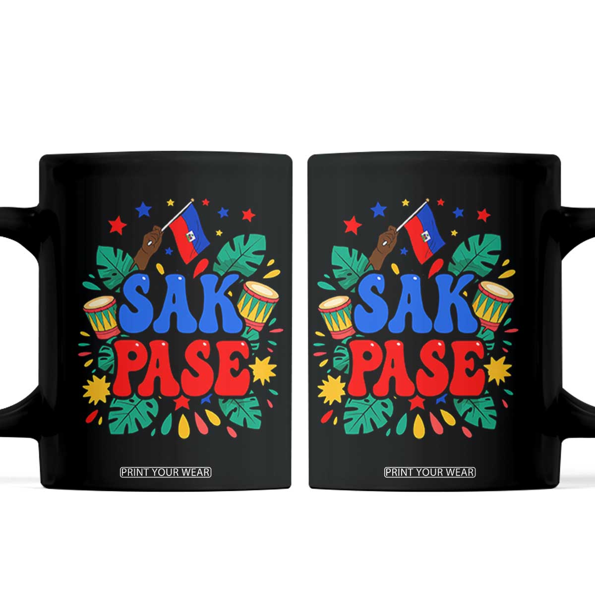 Sak Pase Colorful Festive Haitian Drums Tropical Graphic Coffee Mug Haiti Heritage Pride TS02 Black Print Your Wear