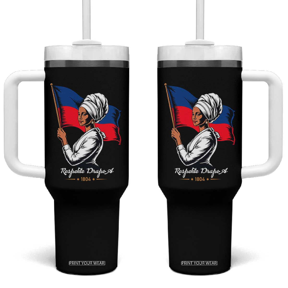 Respekte Drapo A 1804 Haitian Independence Day Tumbler With Handle Proud Haitian Woman Flag Heritage TS02 One Size: 40 oz Black Print Your Wear
