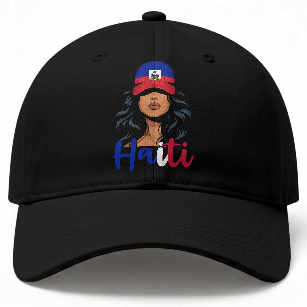 Beautiful Haitian Girl in Flag Baseball Cap Baseball Cap Haiti Heritage Pride TS02 Print Your Wear