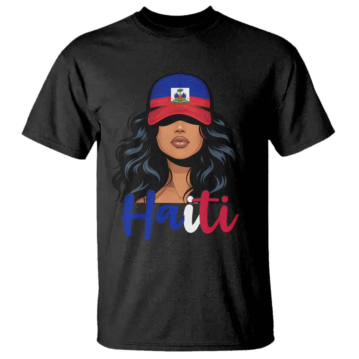 Beautiful Haitian Girl in Flag Baseball Cap T Shirt Haiti Heritage Pride TS02 Black Print Your Wear