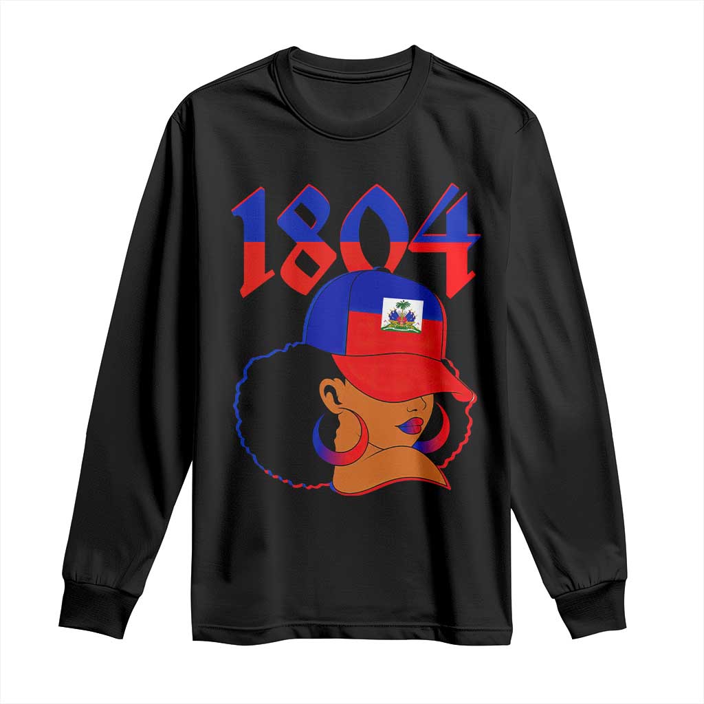 Haiti 1804 Curly Afro Queen Hoop Earrings Style Graphic Long Sleeve Shirt Haitian Heritage Pride TS02 Black Print Your Wear