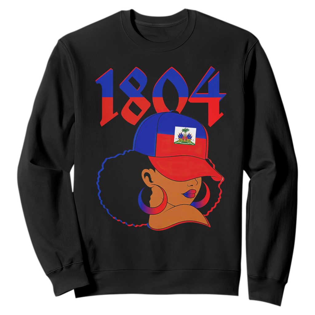 Haiti 1804 Curly Afro Queen Hoop Earrings Style Graphic Sweatshirt Haitian Heritage Pride TS02 Black Print Your Wear