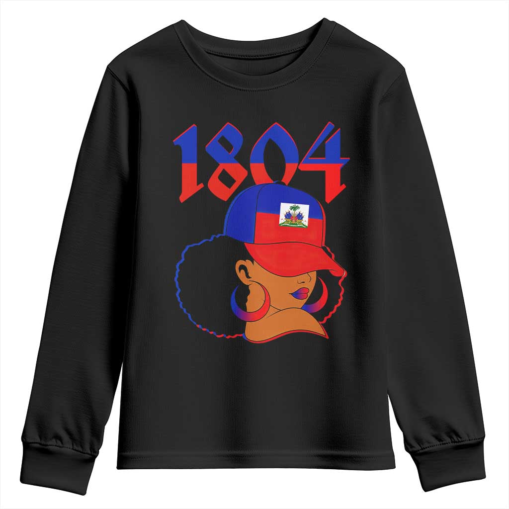 Haiti 1804 Curly Afro Queen Hoop Earrings Style Graphic Youth Sweatshirt Haitian Heritage Pride TS02 Black Print Your Wear