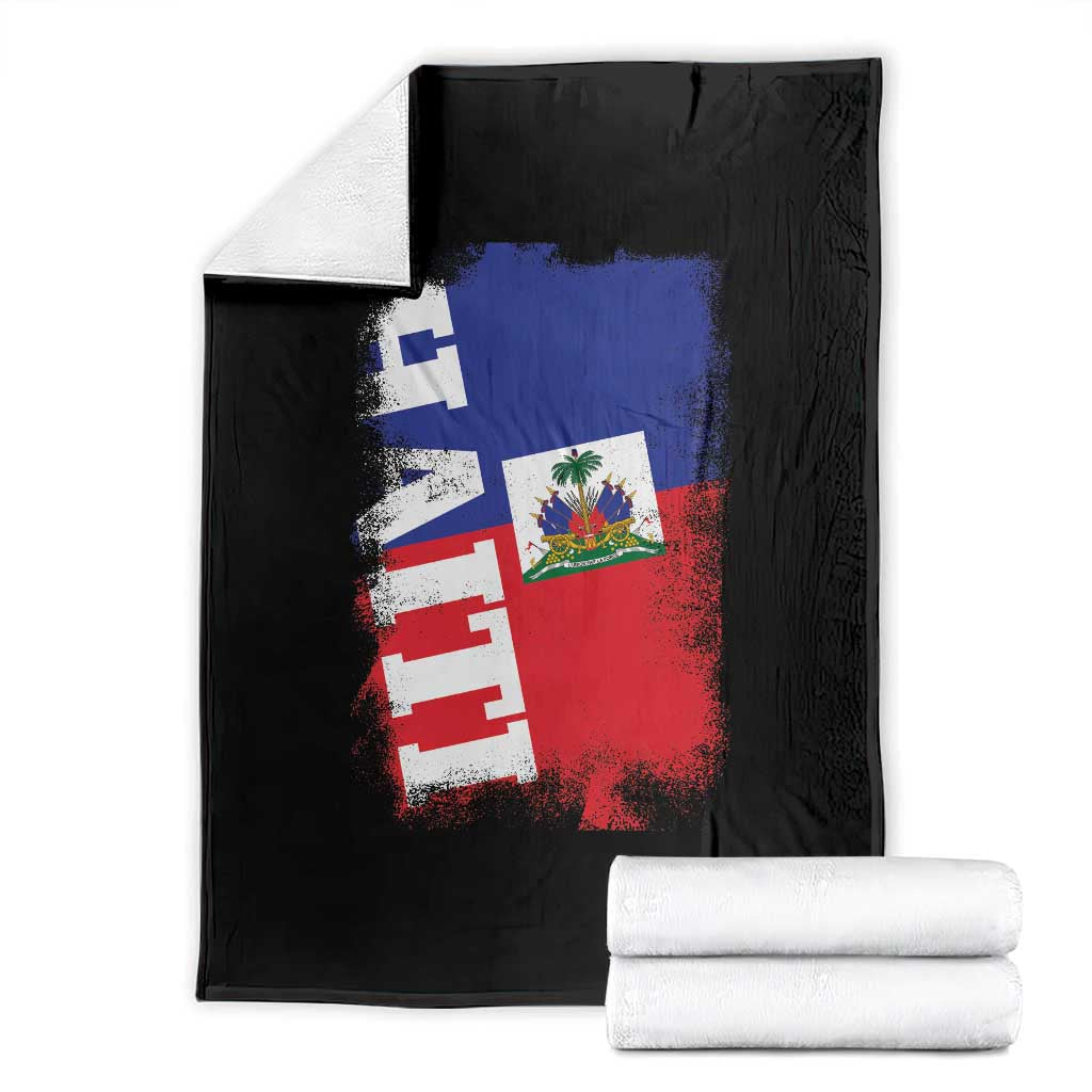 Haiti Flag Distressed Flag Graphic Throw Blanket Haitian Heritage Pride TS02 Black Print Your Wear