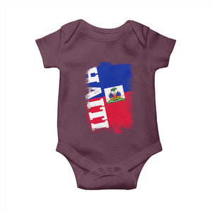 Haiti Flag Distressed Flag Graphic Baby Onesie Haitian Heritage Pride TS02 Maroon Print Your Wear