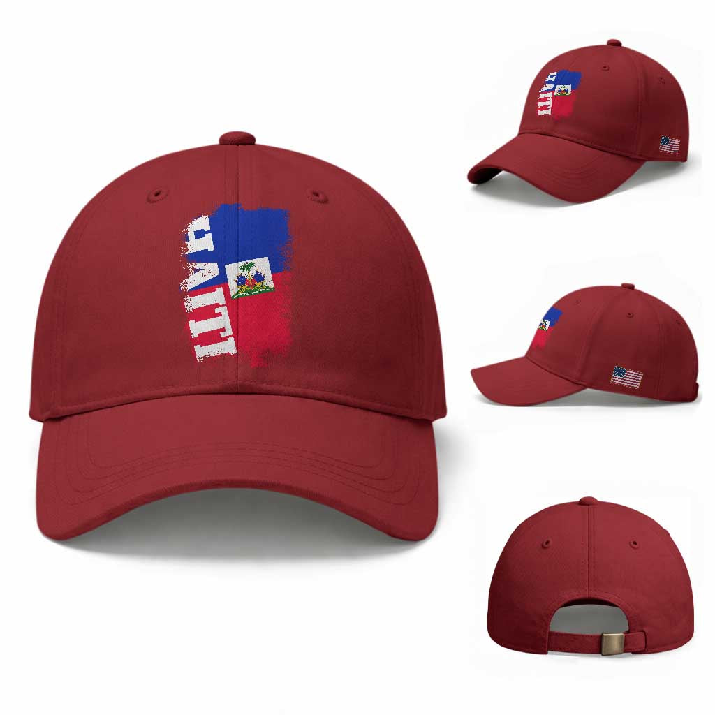 Haiti Flag Distressed Flag Graphic Baseball Cap Haitian Heritage Pride TS02 Baseball Cap Universal Fit Cherry Red Print Your Wear