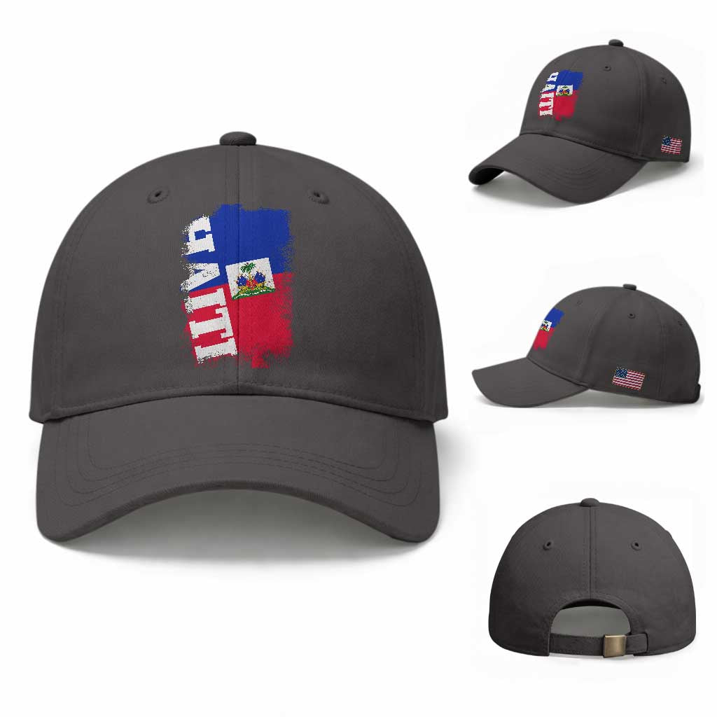 Haiti Flag Distressed Flag Graphic Baseball Cap Haitian Heritage Pride TS02 Baseball Cap Universal Fit Dark Gray Print Your Wear