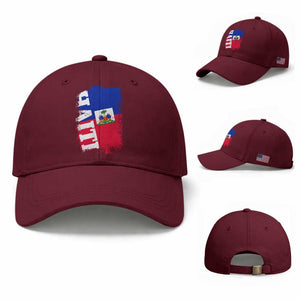 Haiti Flag Distressed Flag Graphic Baseball Cap Haitian Heritage Pride TS02 Baseball Cap Universal Fit Maroon Print Your Wear