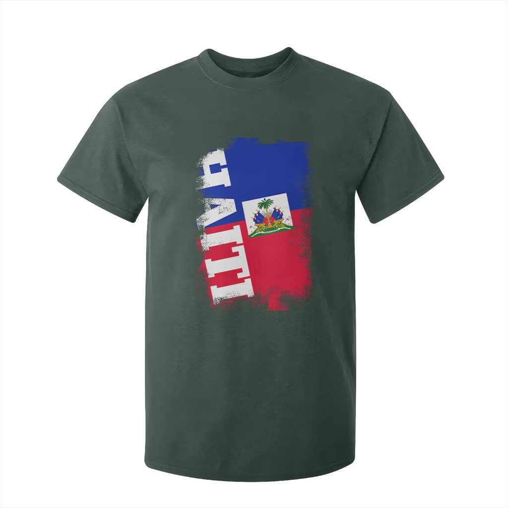 Haiti Flag Distressed Flag Graphic T Shirt For Kid Haitian Heritage Pride TS02 Dark Forest Green Print Your Wear