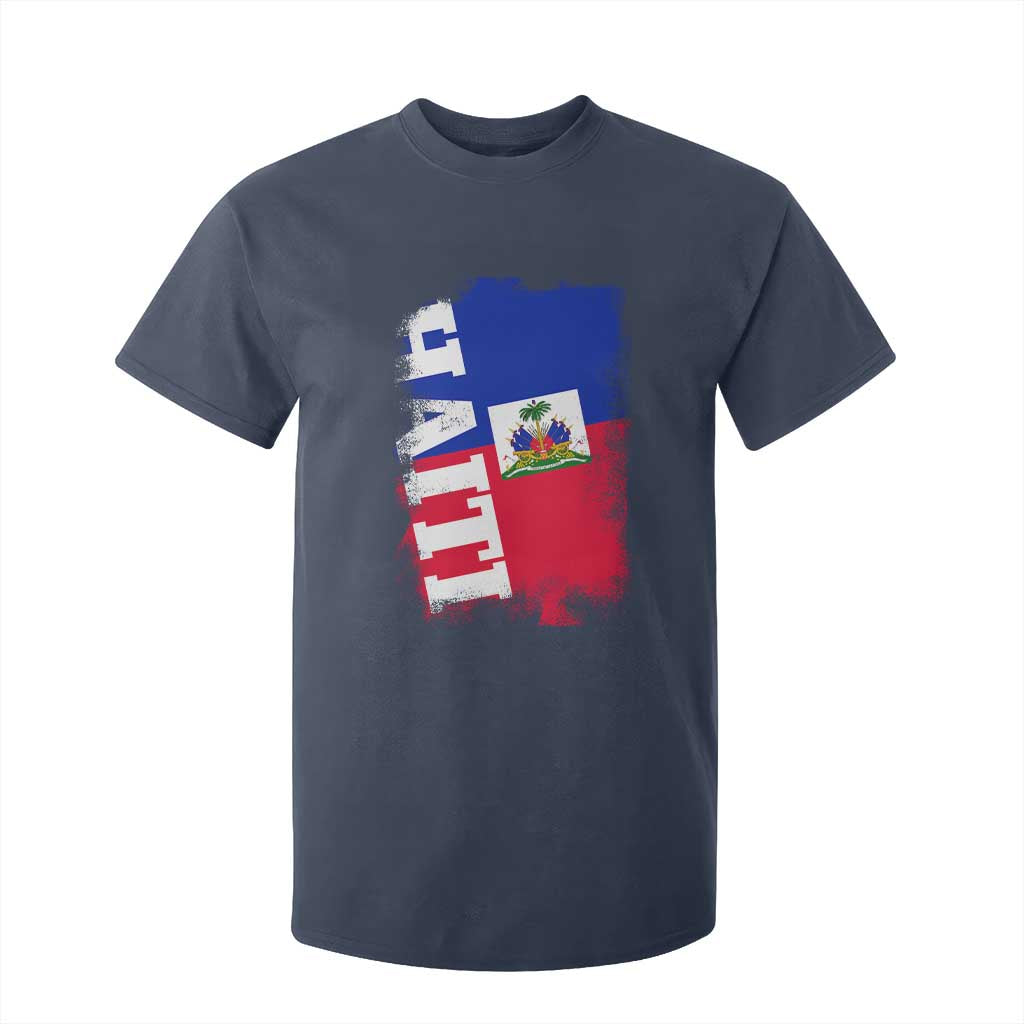 Haiti Flag Distressed Flag Graphic T Shirt For Kid Haitian Heritage Pride TS02 Navy Print Your Wear